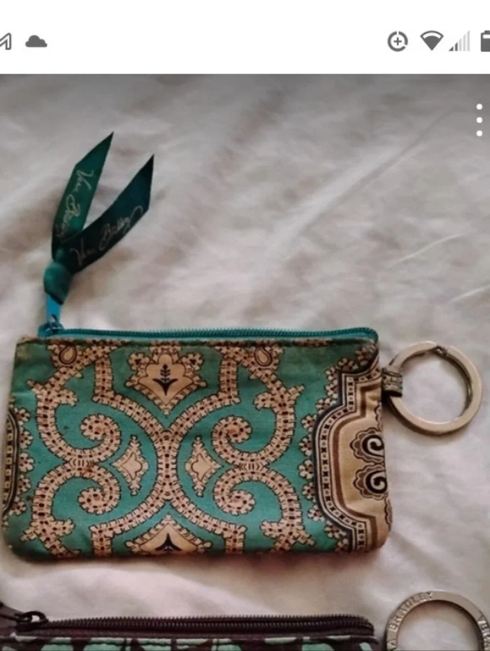 Vera Bradley Teal and Brown Patterned ID Wristlet with Keyring - Picture 3 of 3